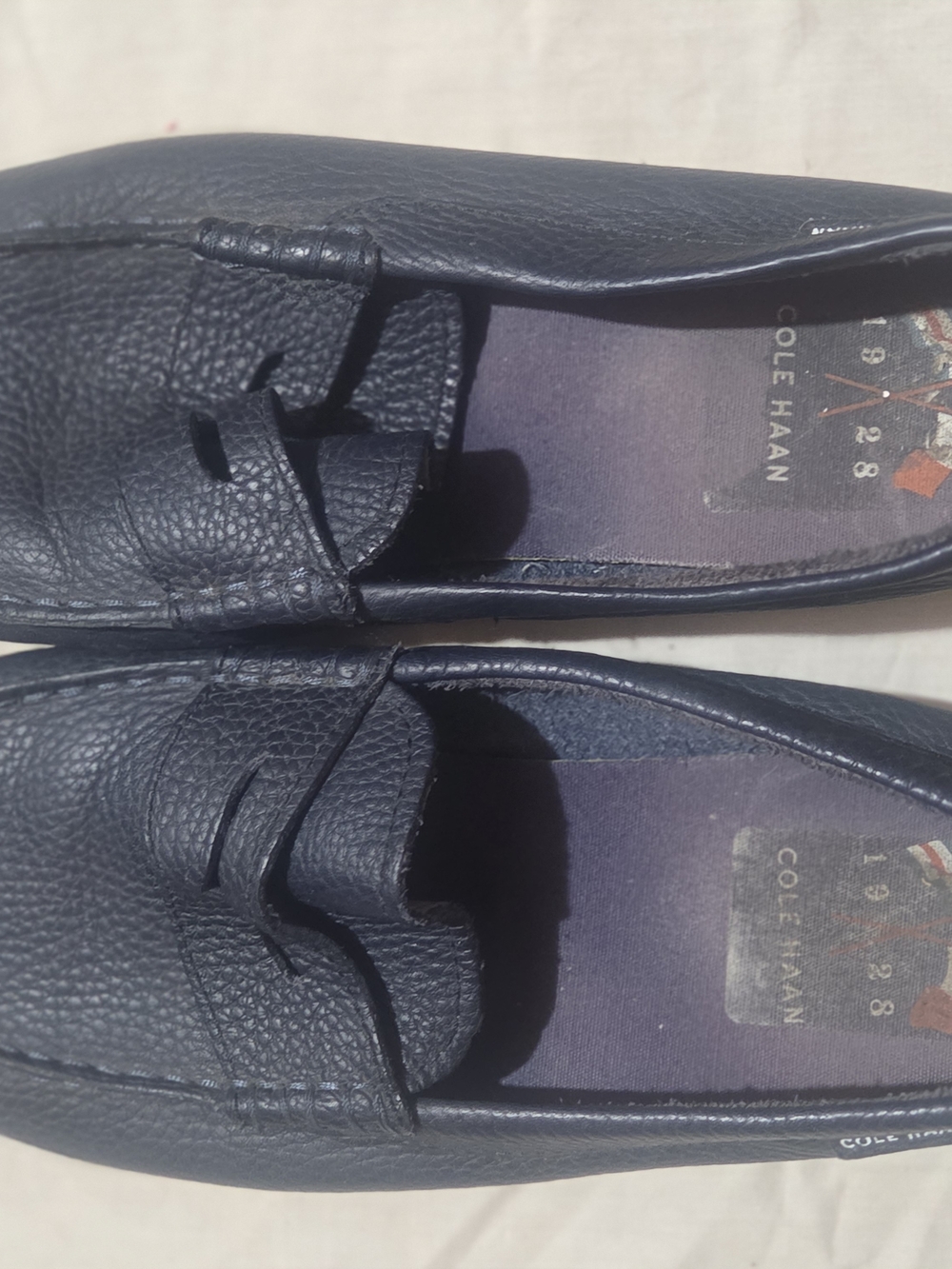 Cole Haan Navy Pebbled Leather Penny Loafers